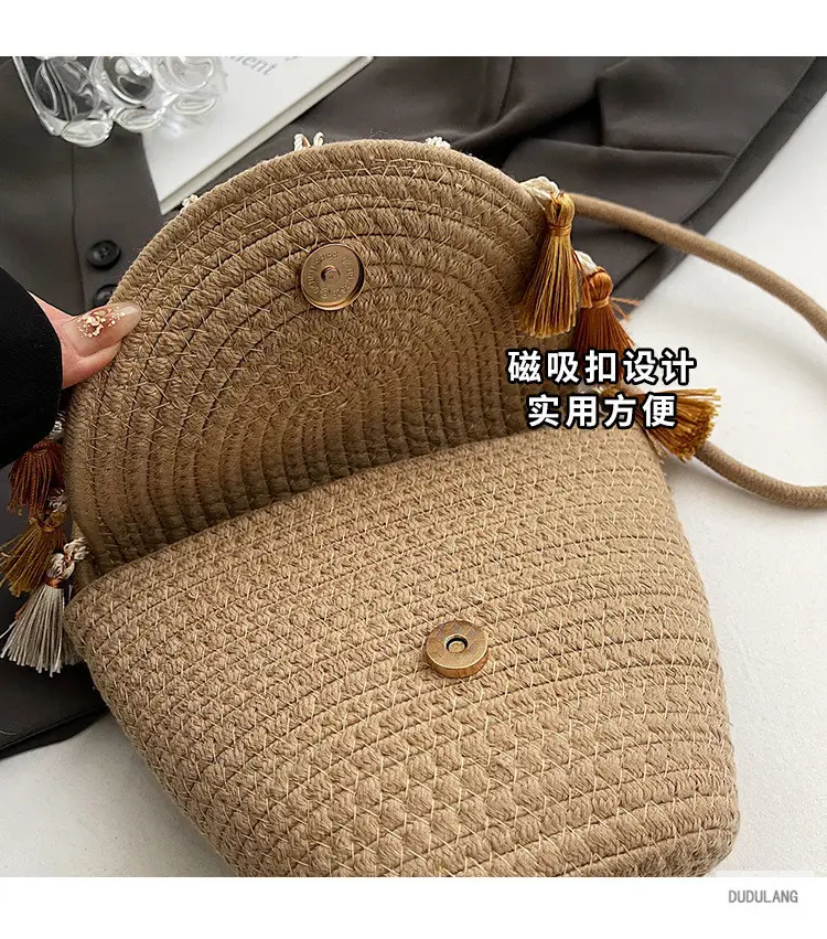Cross-Border Straw Woven Shoulder Bag with Tassels — feature 3