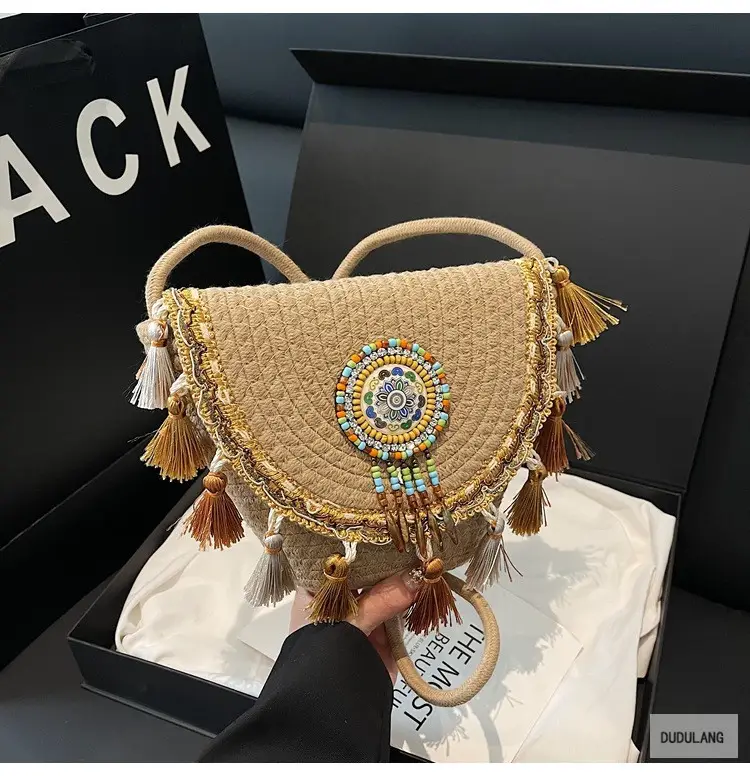 Cross-Border Straw Woven Shoulder Bag with Tassels — feature 30