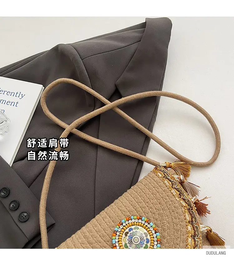 Cross-Border Straw Woven Shoulder Bag with Tassels — feature 4