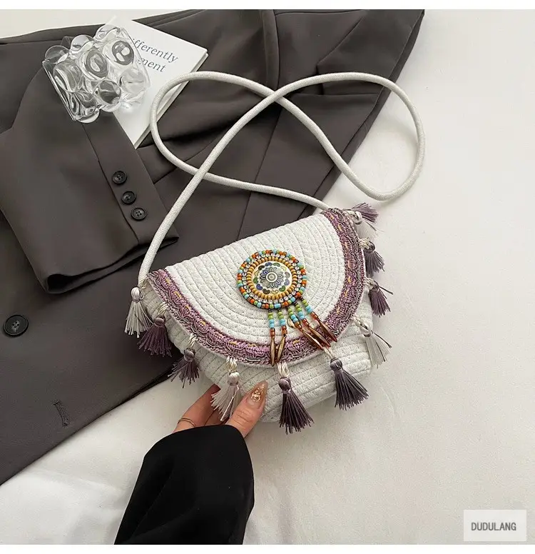 Cross-Border Straw Woven Shoulder Bag with Tassels — feature 41