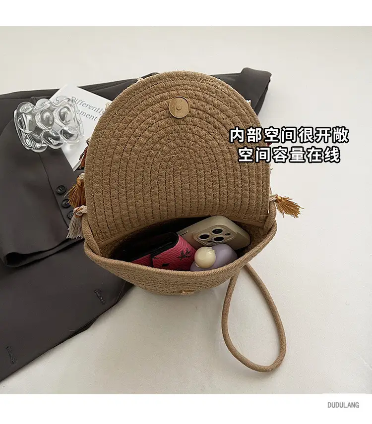 Cross-Border Straw Woven Shoulder Bag with Tassels — feature 5