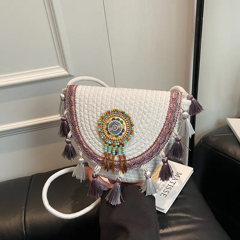 Cross-Border Straw Woven Shoulder Bag with Tassels - Image 3
