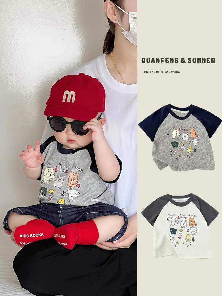 Baby Boy Summer Suit Red Hat Raglan Sleeve T-Shirt Two Piece Set