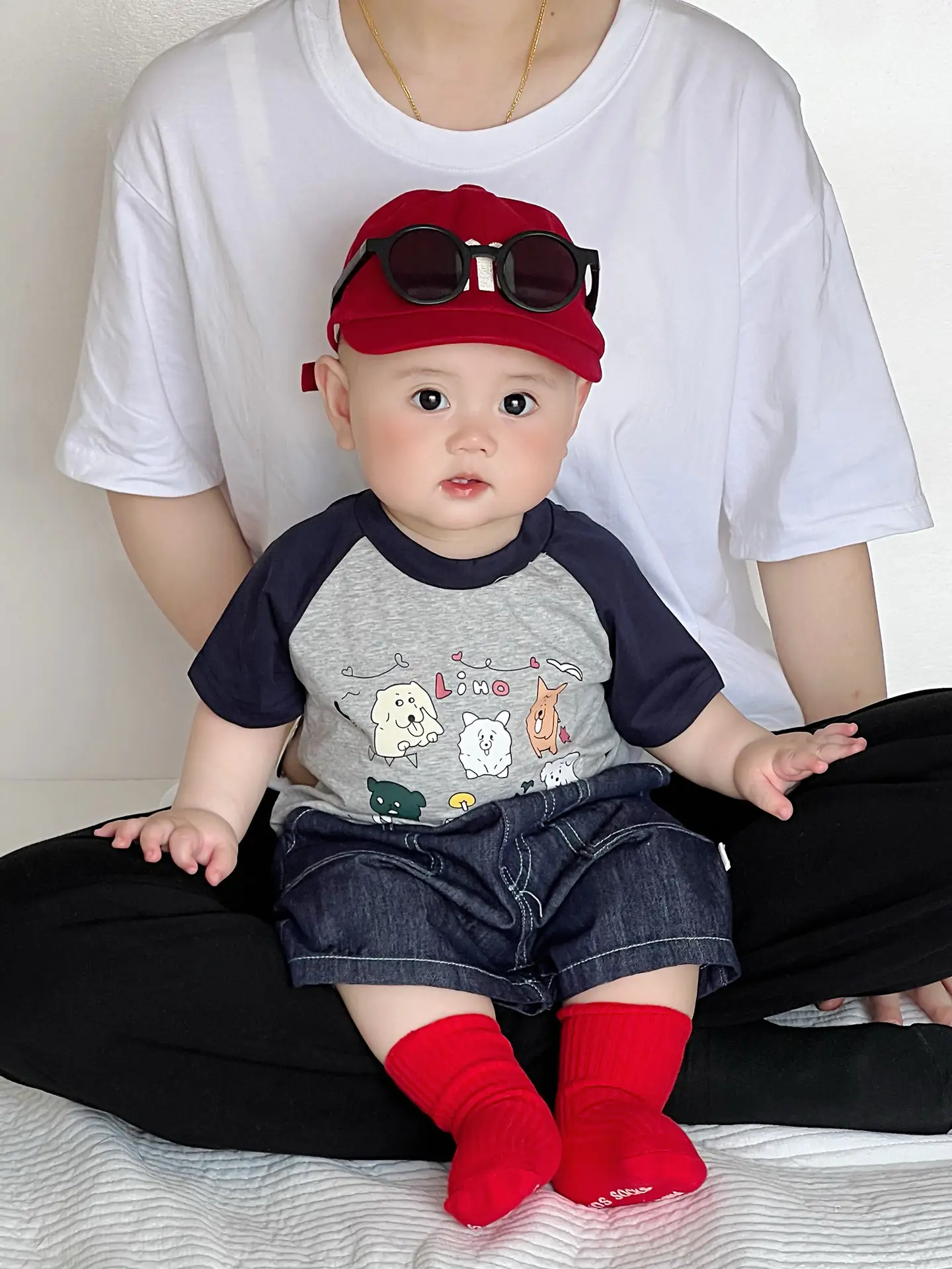 Baby Boy Summer Suit Red Hat Raglan Sleeve T-Shirt Two Piece Set