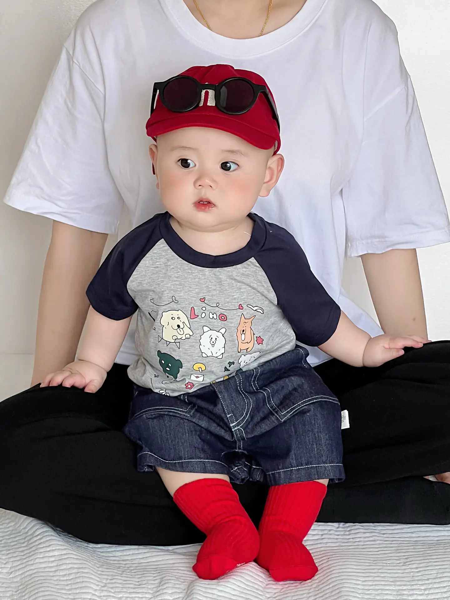 Baby Boy Summer Suit Red Hat Raglan Sleeve T-Shirt Two Piece Set