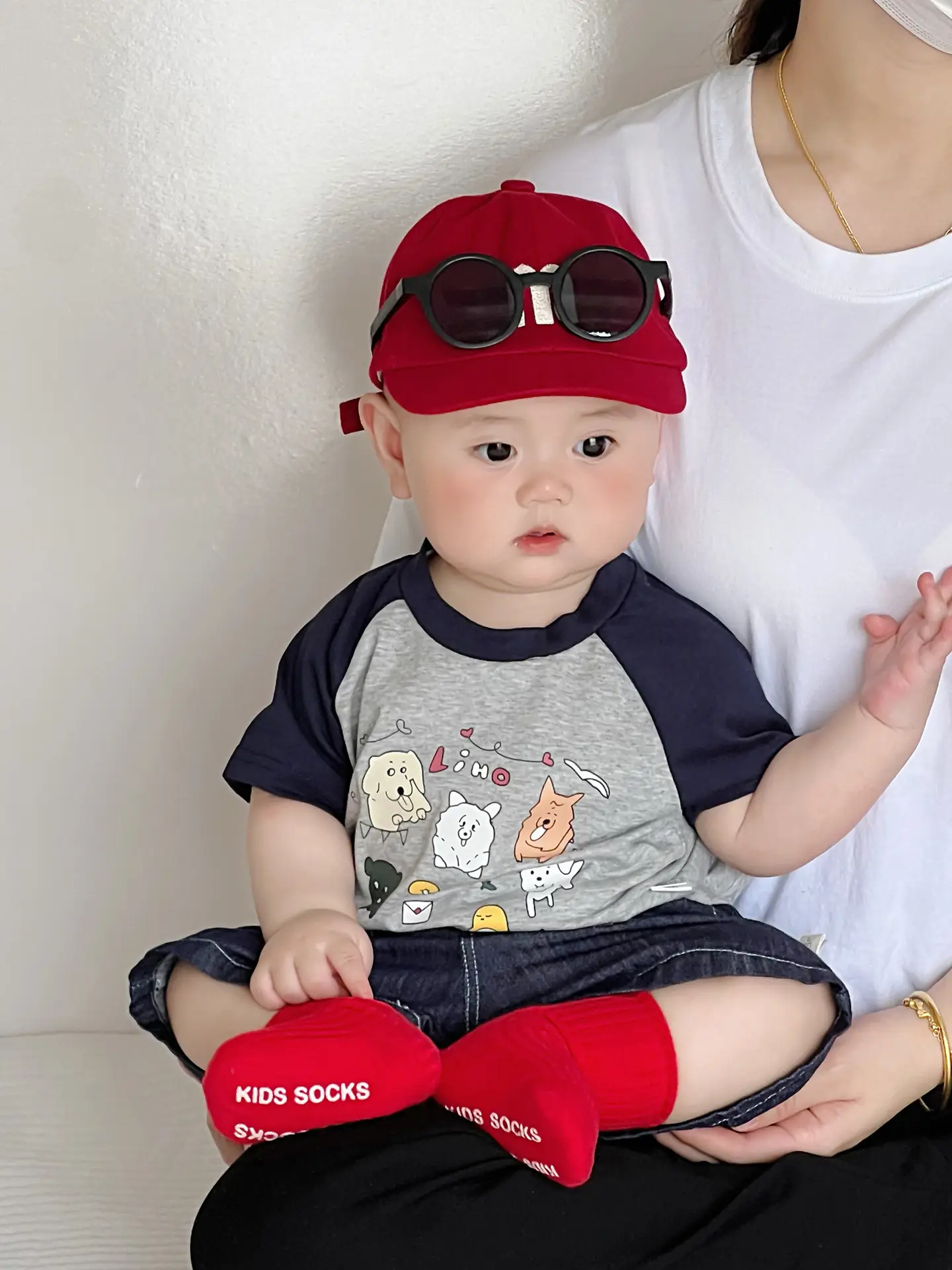 Baby Boy Summer Suit Red Hat Raglan Sleeve T-Shirt Two Piece Set
