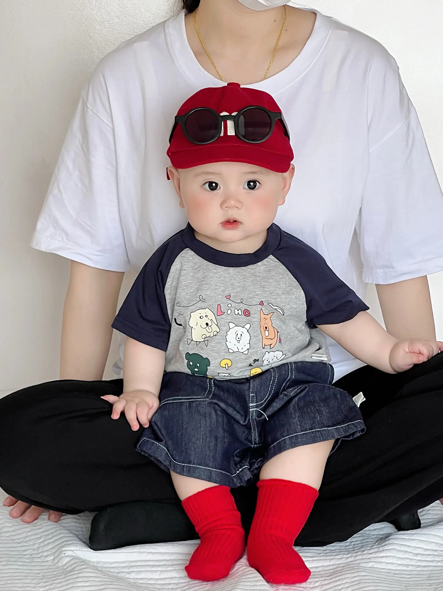 Baby Boy Summer Suit Red Hat Raglan Sleeve T-Shirt Two Piece Set