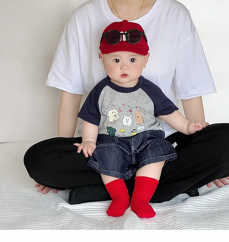 Baby Boy Summer Suit Red Hat Raglan Sleeve T-Shirt Two Piece Set — feature 12