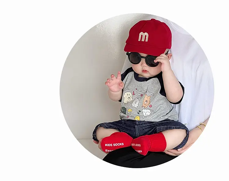 Baby Boy Summer Suit Red Hat Raglan Sleeve T-Shirt Two Piece Set — feature 13