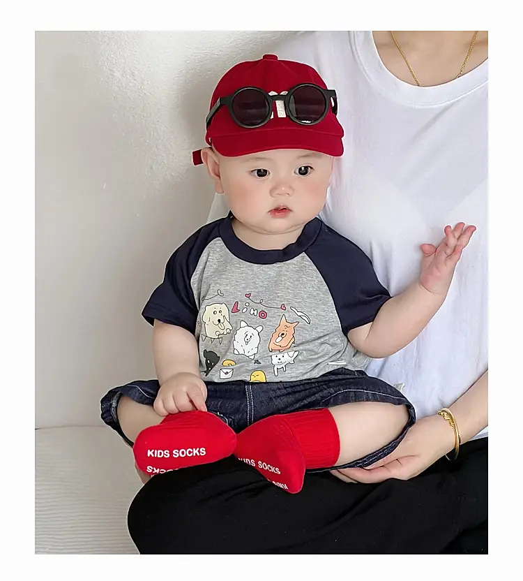 Baby Boy Summer Suit Red Hat Raglan Sleeve T-Shirt Two Piece Set — feature 14