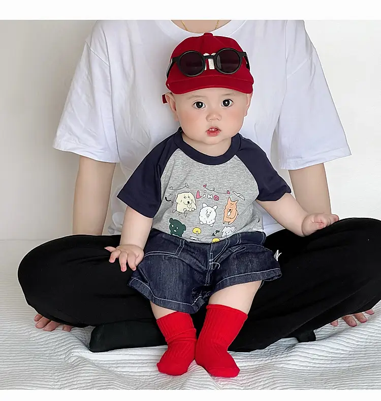 Baby Boy Summer Suit Red Hat Raglan Sleeve T-Shirt Two Piece Set — feature 15