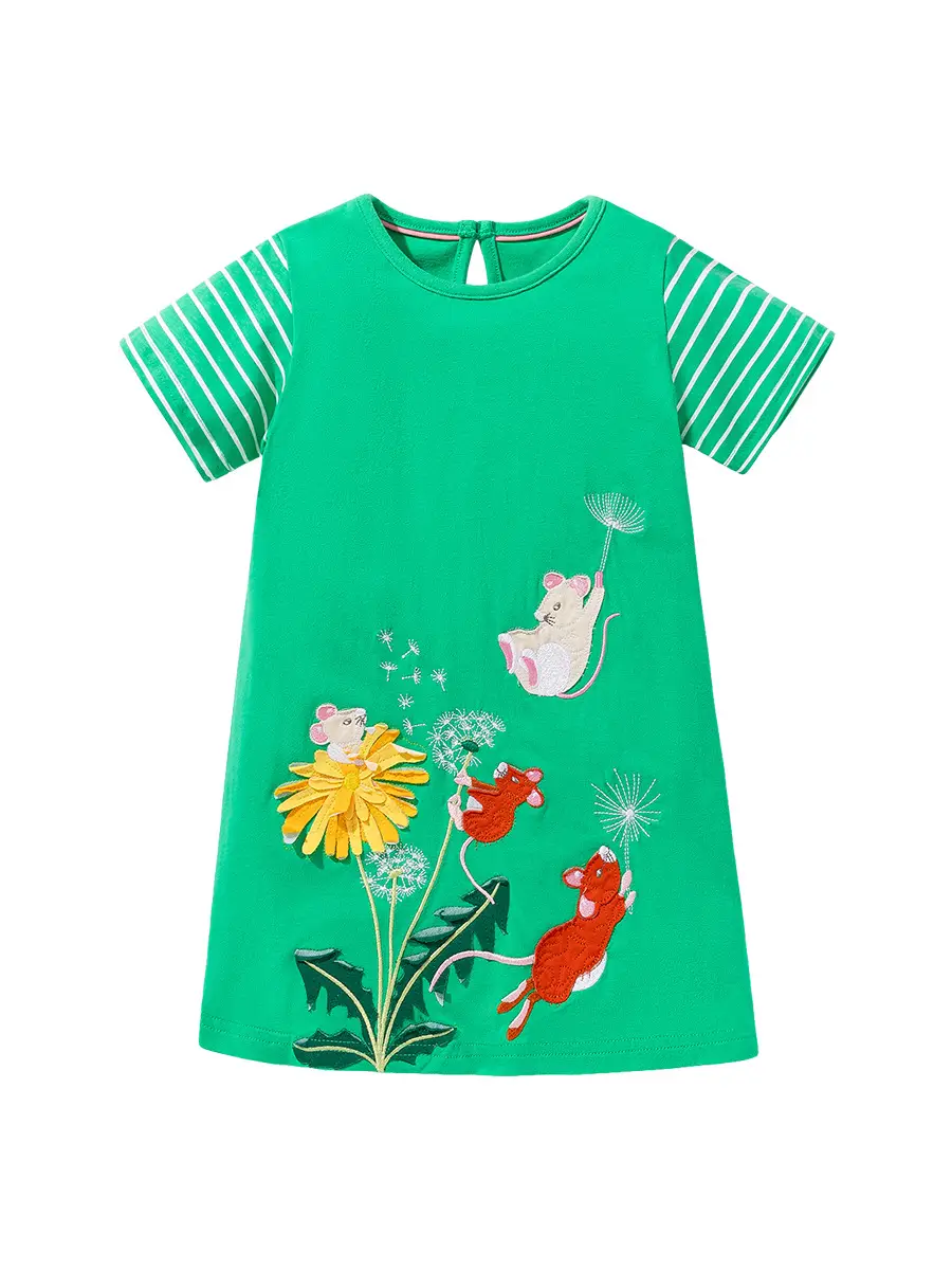 Girls Green Floral Short Sleeve Summer Dress - Image 6