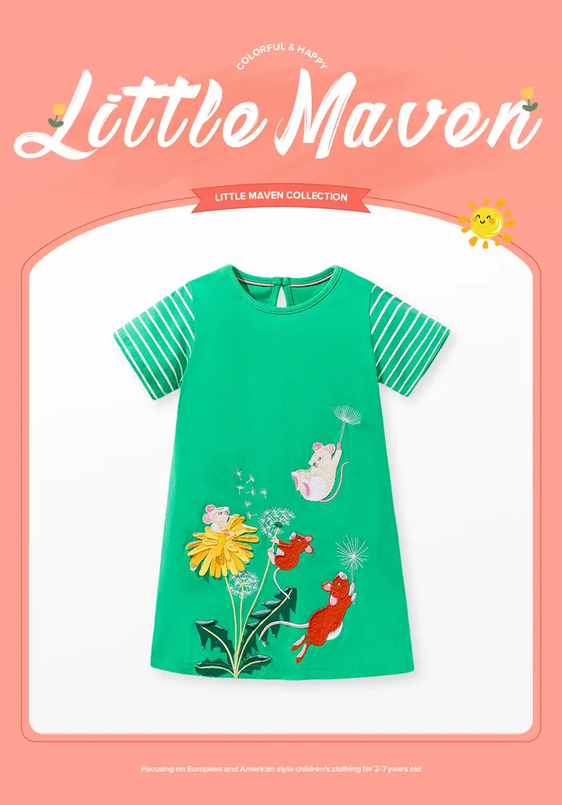 Girls Green Floral Short Sleeve Summer Dress — feature 2