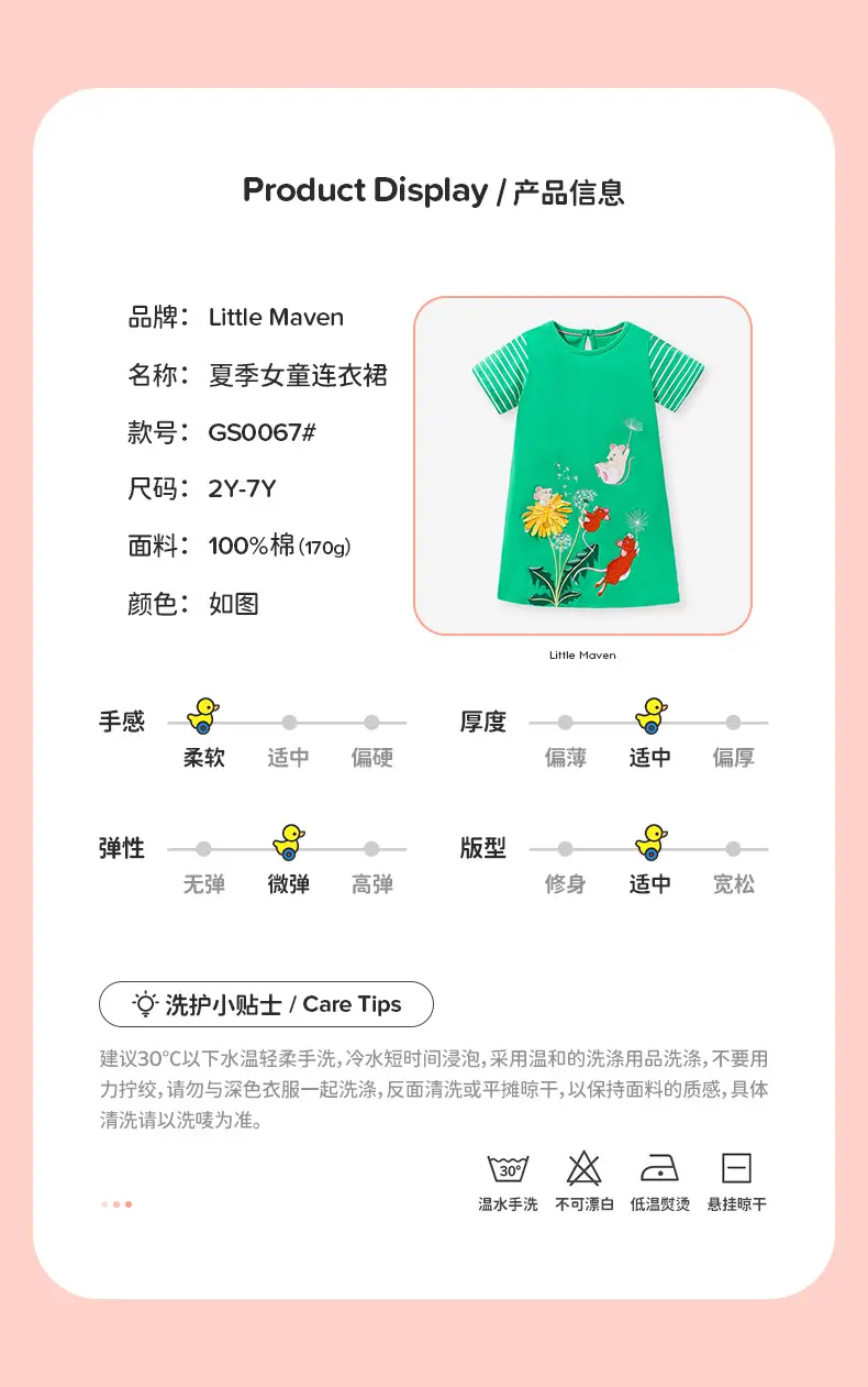 Girls Green Floral Short Sleeve Summer Dress — feature 3