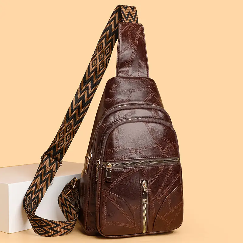 Black Quilted Women's Chest Bag with Geometric Strap - Image 8