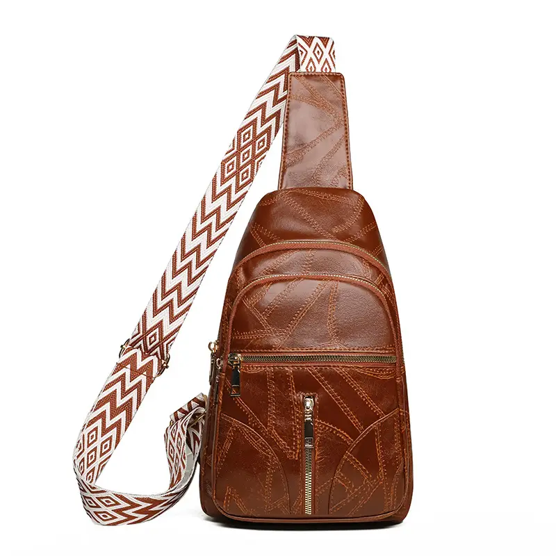 Black Quilted Women's Chest Bag with Geometric Strap - Image 3