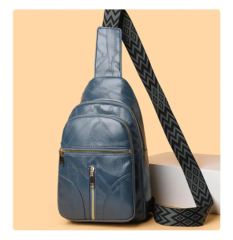 Black Quilted Women's Chest Bag with Geometric Strap — feature 10