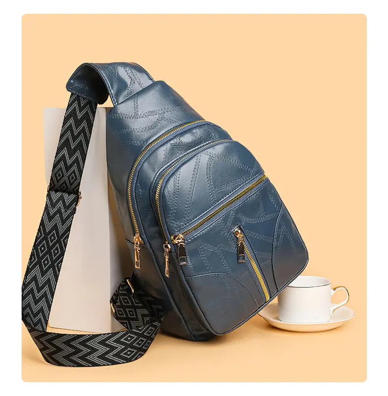 Black Quilted Women's Chest Bag with Geometric Strap — feature 11