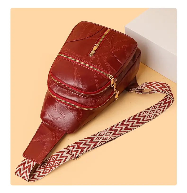 Black Quilted Women's Chest Bag with Geometric Strap — feature 12