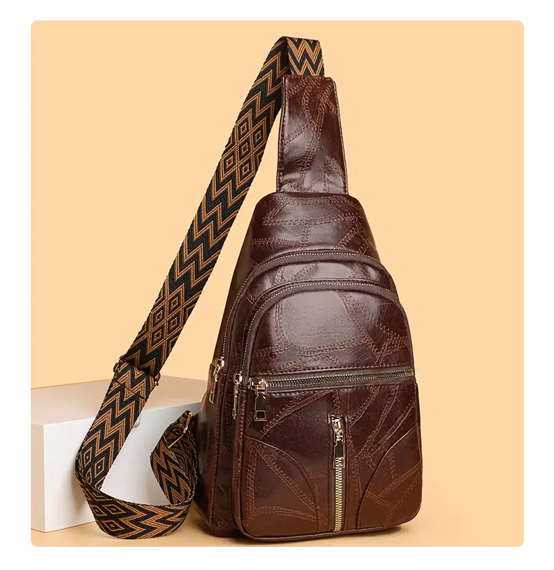 Black Quilted Women's Chest Bag with Geometric Strap — feature 13