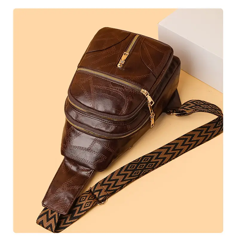 Black Quilted Women's Chest Bag with Geometric Strap — feature 14