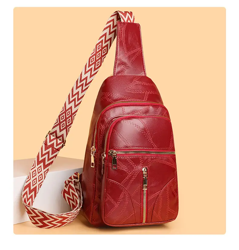 Black Quilted Women's Chest Bag with Geometric Strap — feature 16