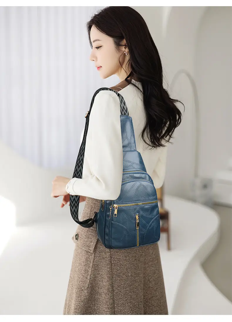Black Quilted Women's Chest Bag with Geometric Strap — feature 21