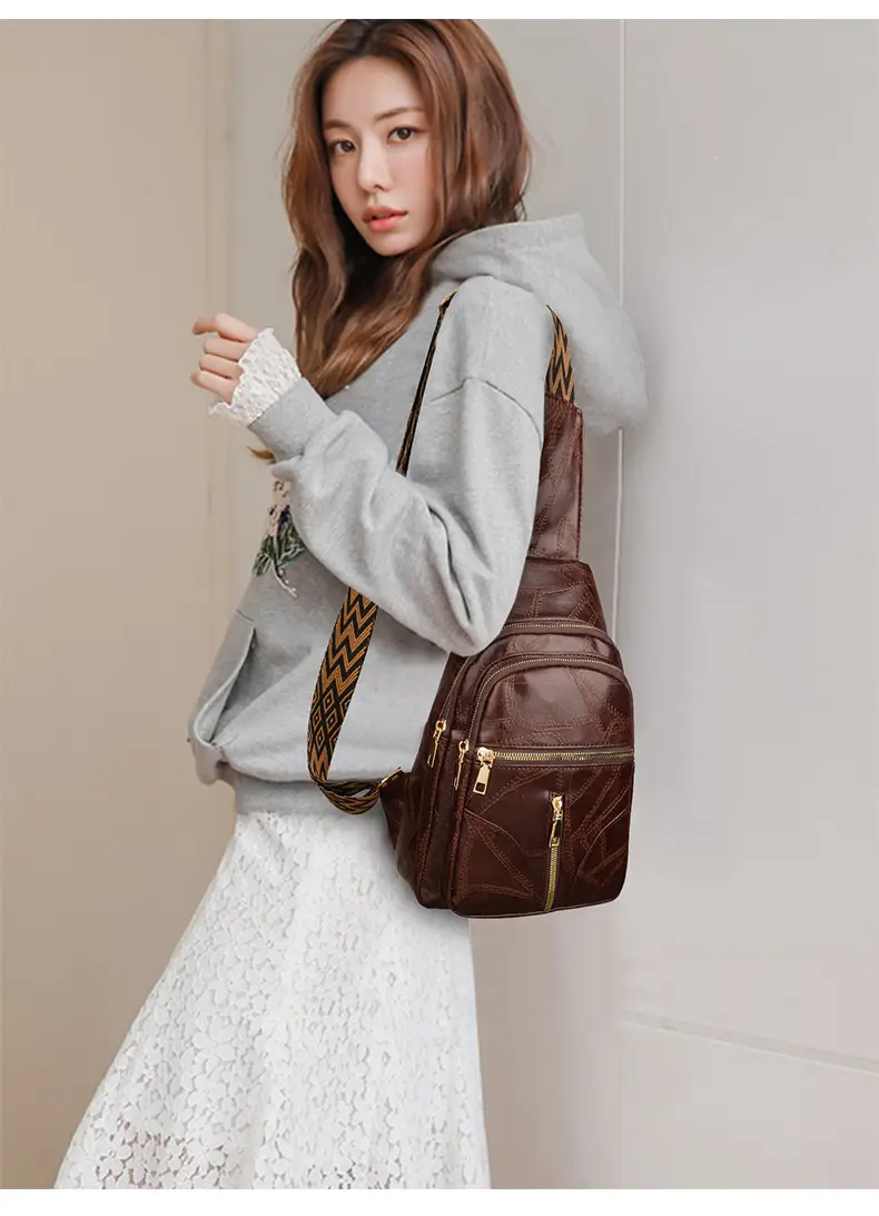 Black Quilted Women's Chest Bag with Geometric Strap — feature 22