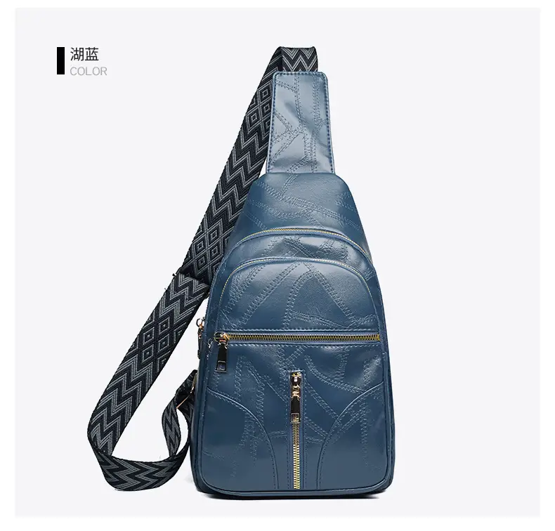 Black Quilted Women's Chest Bag with Geometric Strap — feature 24