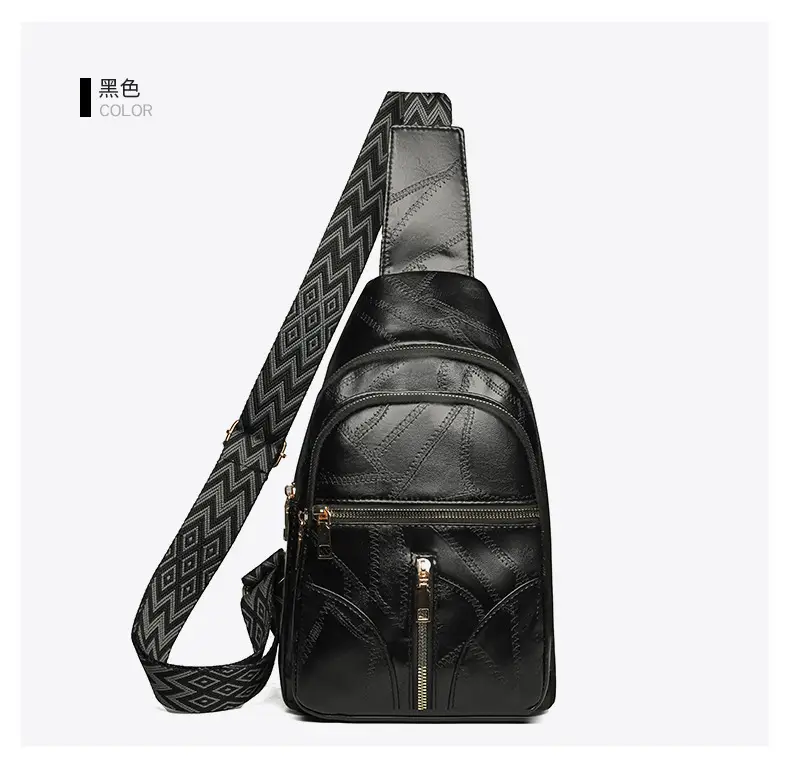 Black Quilted Women's Chest Bag with Geometric Strap — feature 26