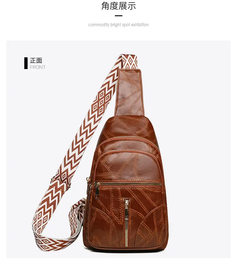 Black Quilted Women's Chest Bag with Geometric Strap — feature 28