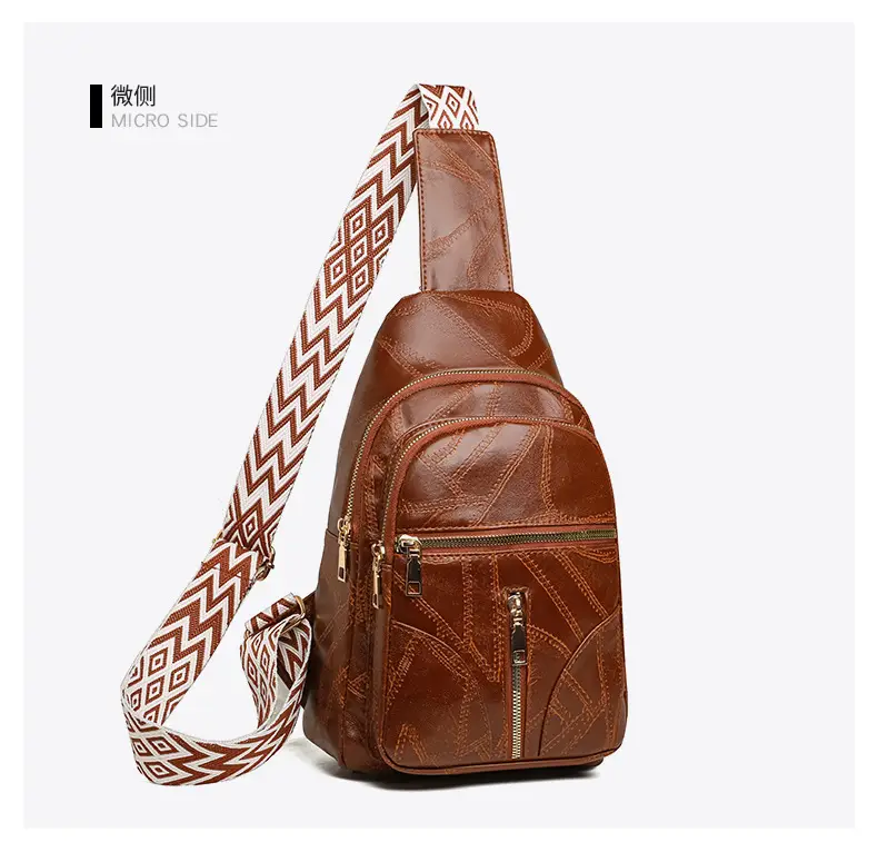 Black Quilted Women's Chest Bag with Geometric Strap — feature 29