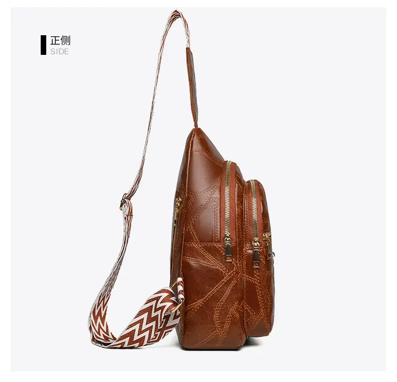 Black Quilted Women's Chest Bag with Geometric Strap — feature 30
