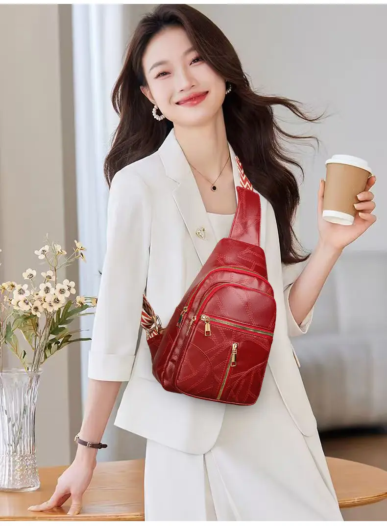 Black Quilted Women's Chest Bag with Geometric Strap — feature 4