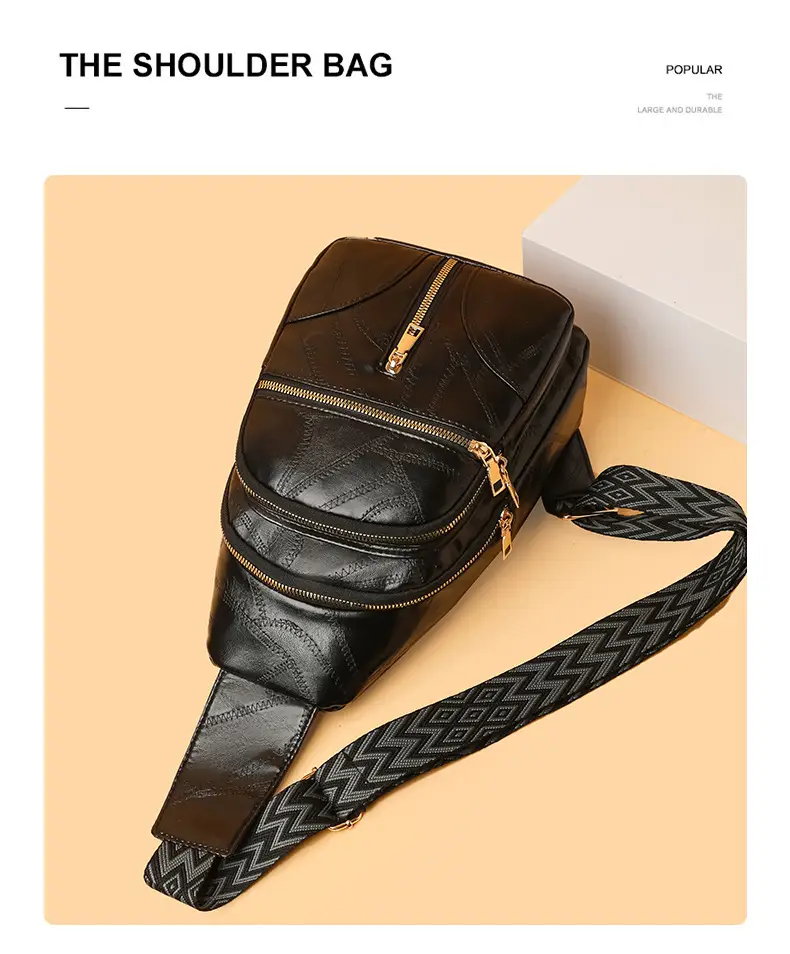 Black Quilted Women's Chest Bag with Geometric Strap — feature 9