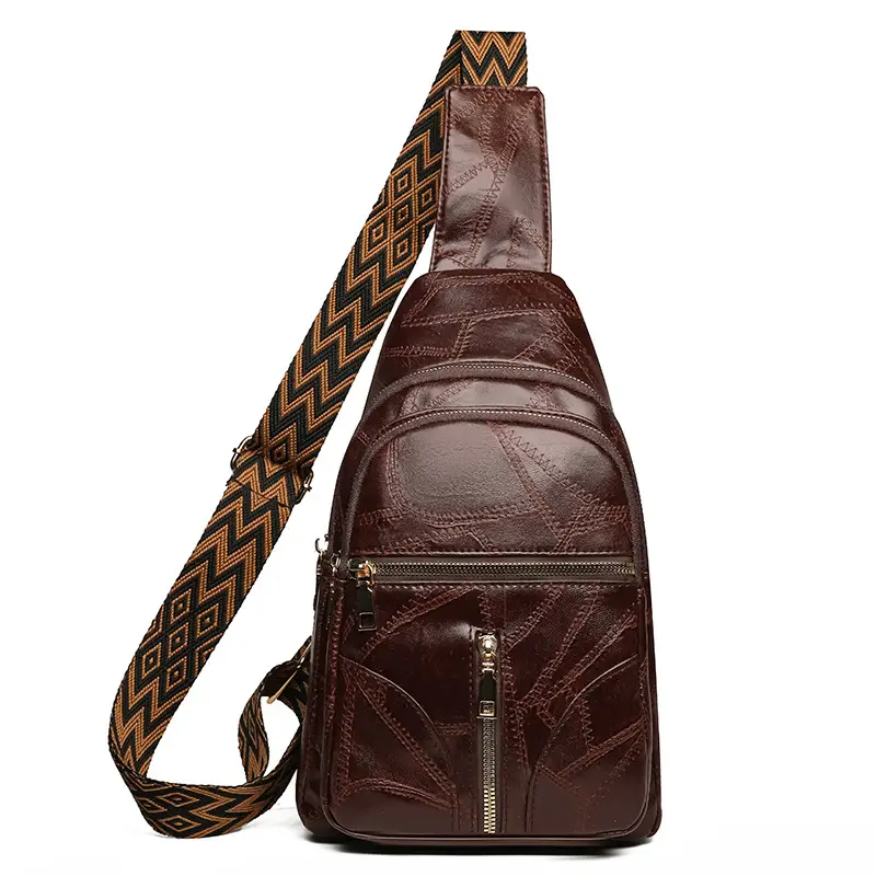 Black Quilted Women's Chest Bag with Geometric Strap - Image 4
