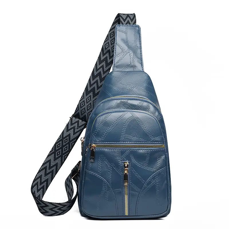 Black Quilted Women's Chest Bag with Geometric Strap - Image 5