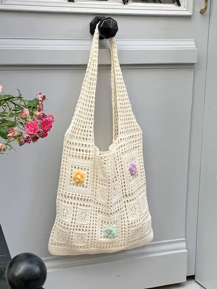 Blue Hollow Knitted Shoulder Bag for Women - Image 15