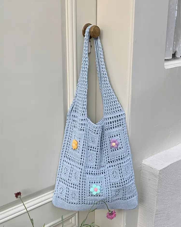 Blue Hollow Knitted Shoulder Bag for Women — feature 15