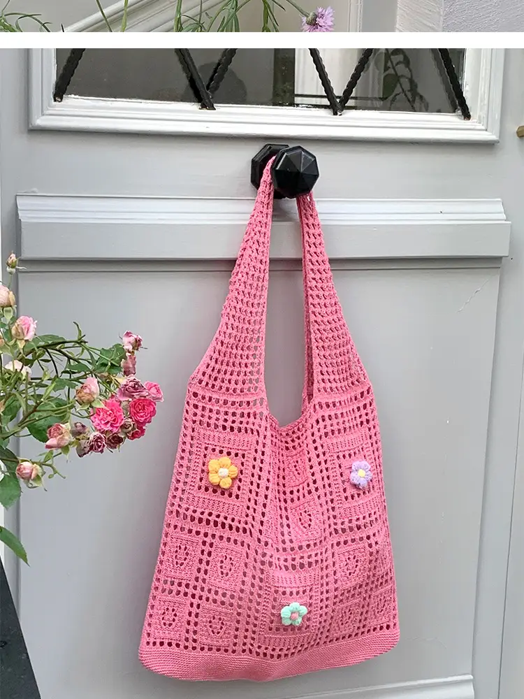 Blue Hollow Knitted Shoulder Bag for Women — feature 16
