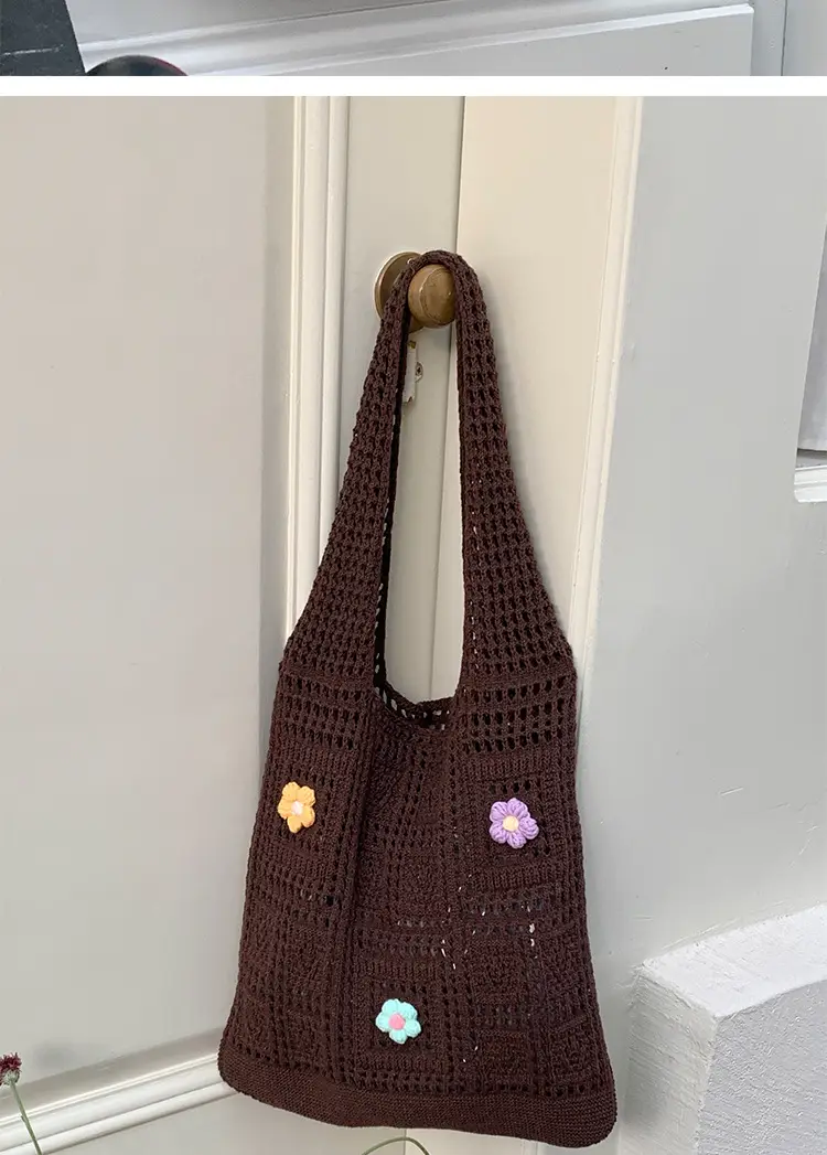 Blue Hollow Knitted Shoulder Bag for Women — feature 17