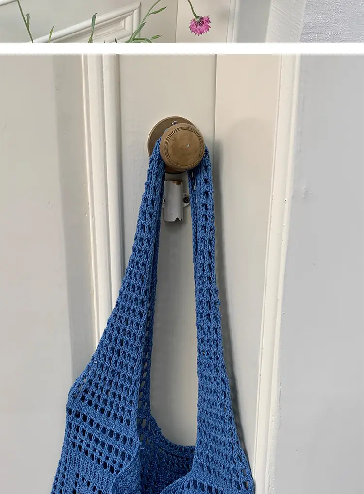 Blue Hollow Knitted Shoulder Bag for Women — feature 18