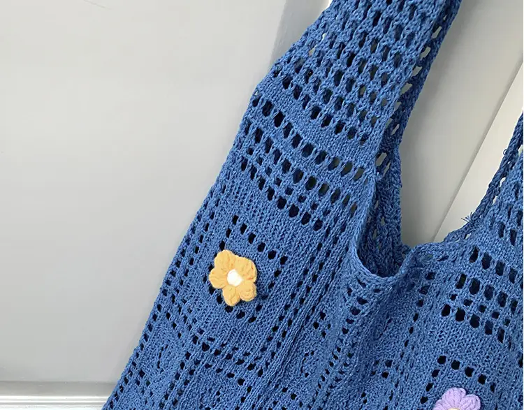 Blue Hollow Knitted Shoulder Bag for Women — feature 20