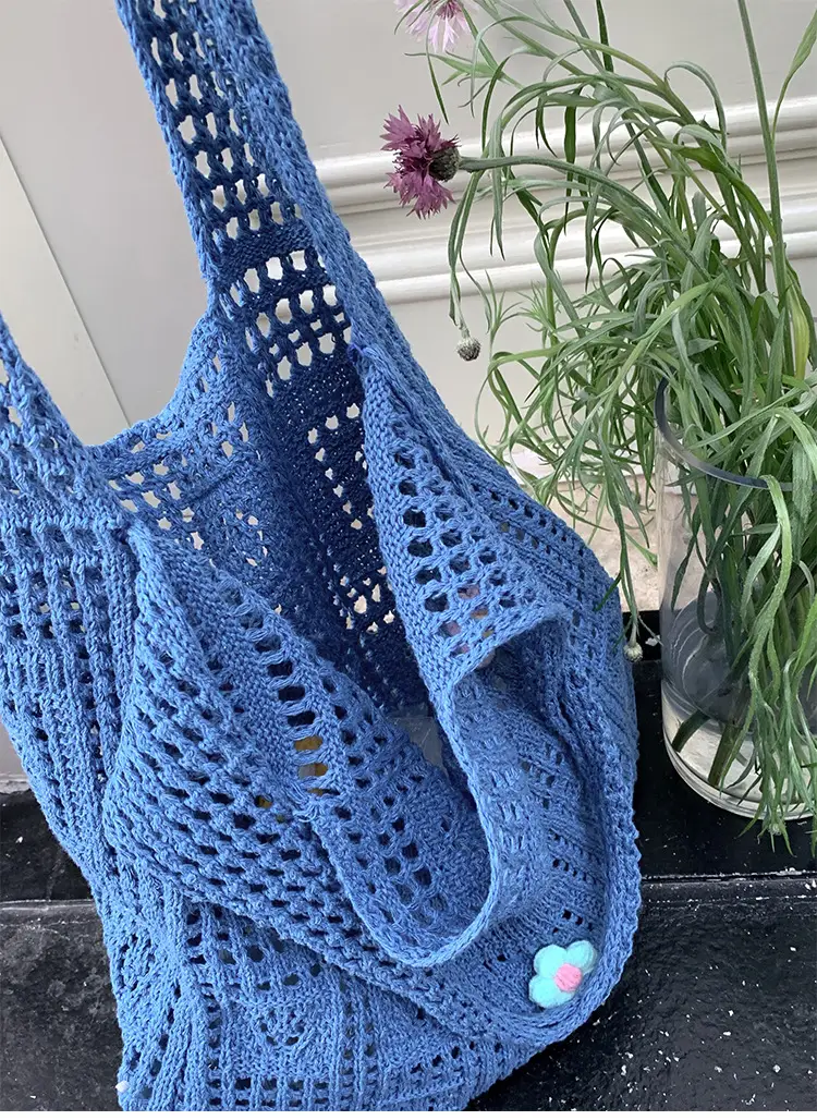Blue Hollow Knitted Shoulder Bag for Women — feature 23