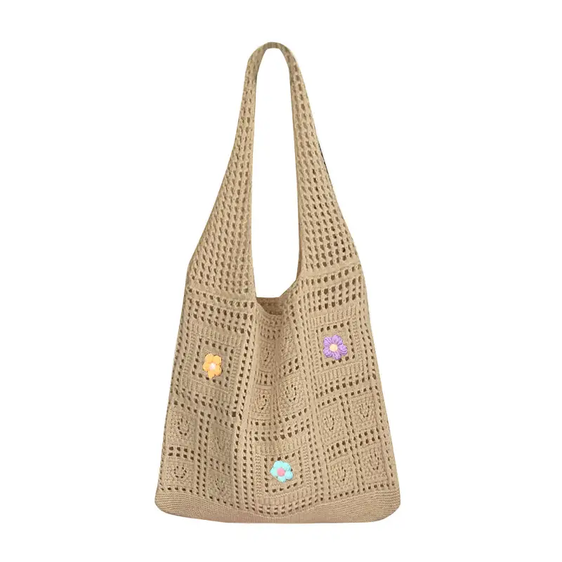 Blue Hollow Knitted Shoulder Bag for Women - Image 10