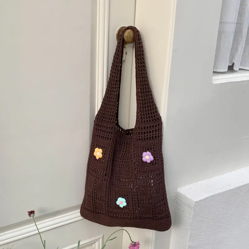 Blue Hollow Knitted Shoulder Bag for Women - Image 6
