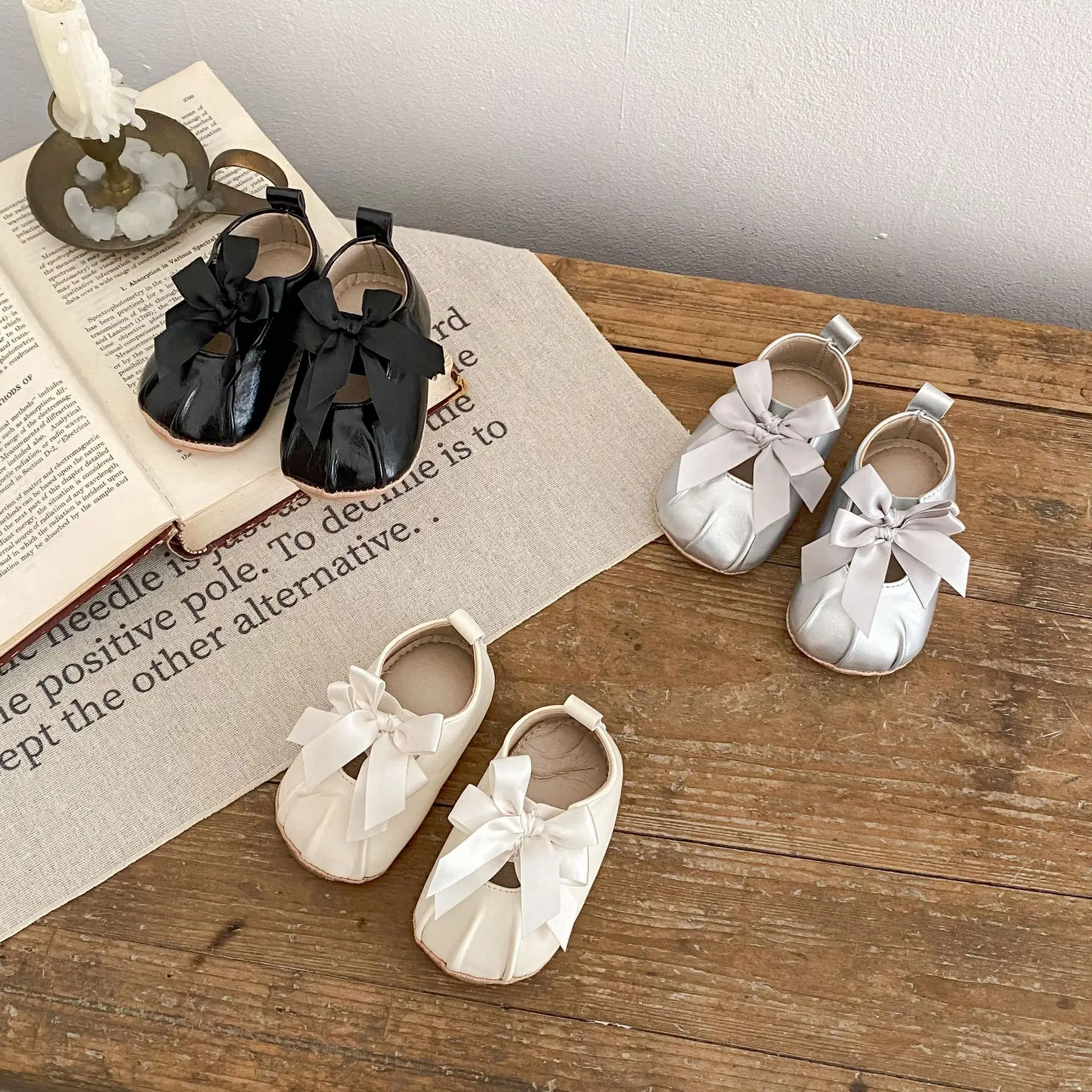 Silver Bow Baby Shoes for Toddler Girls