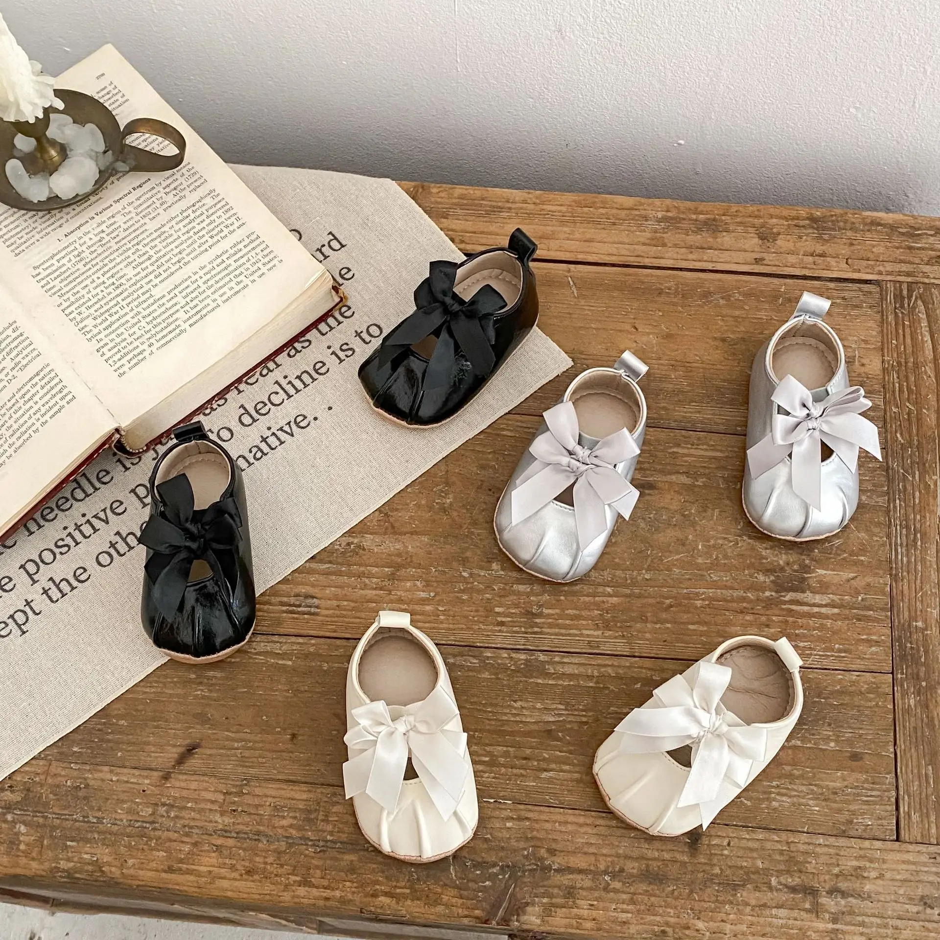 Silver Bow Baby Shoes for Toddler Girls