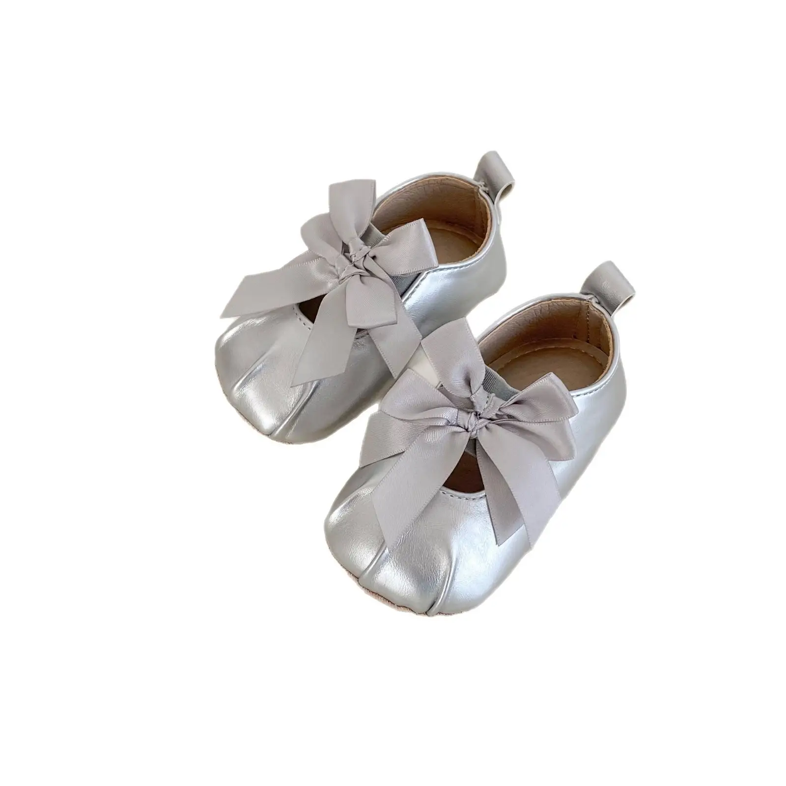 Silver Bow Baby Shoes for Toddler Girls