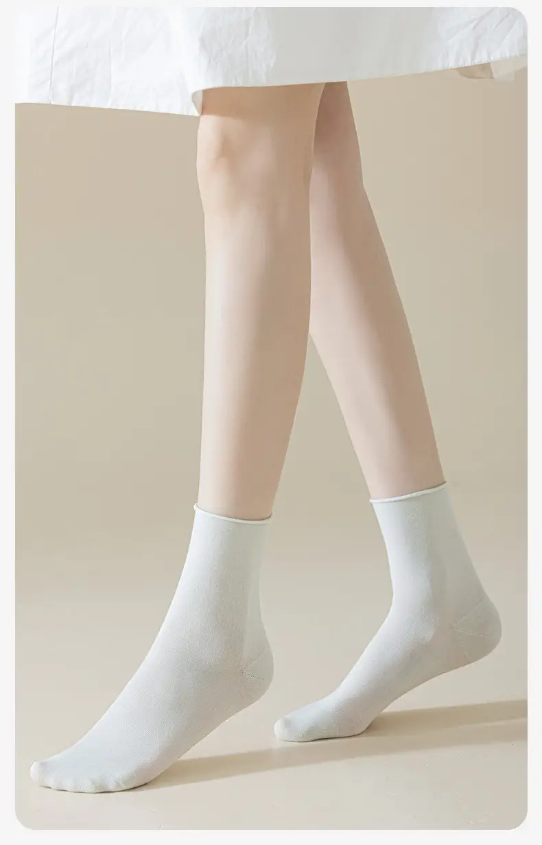 Mulberry Silk Ultra-thin Breathable Women's Stacking Socks Roll-up Super Loosen Moon Socks Summer Modal White Mid-tube Socks — feature 16
